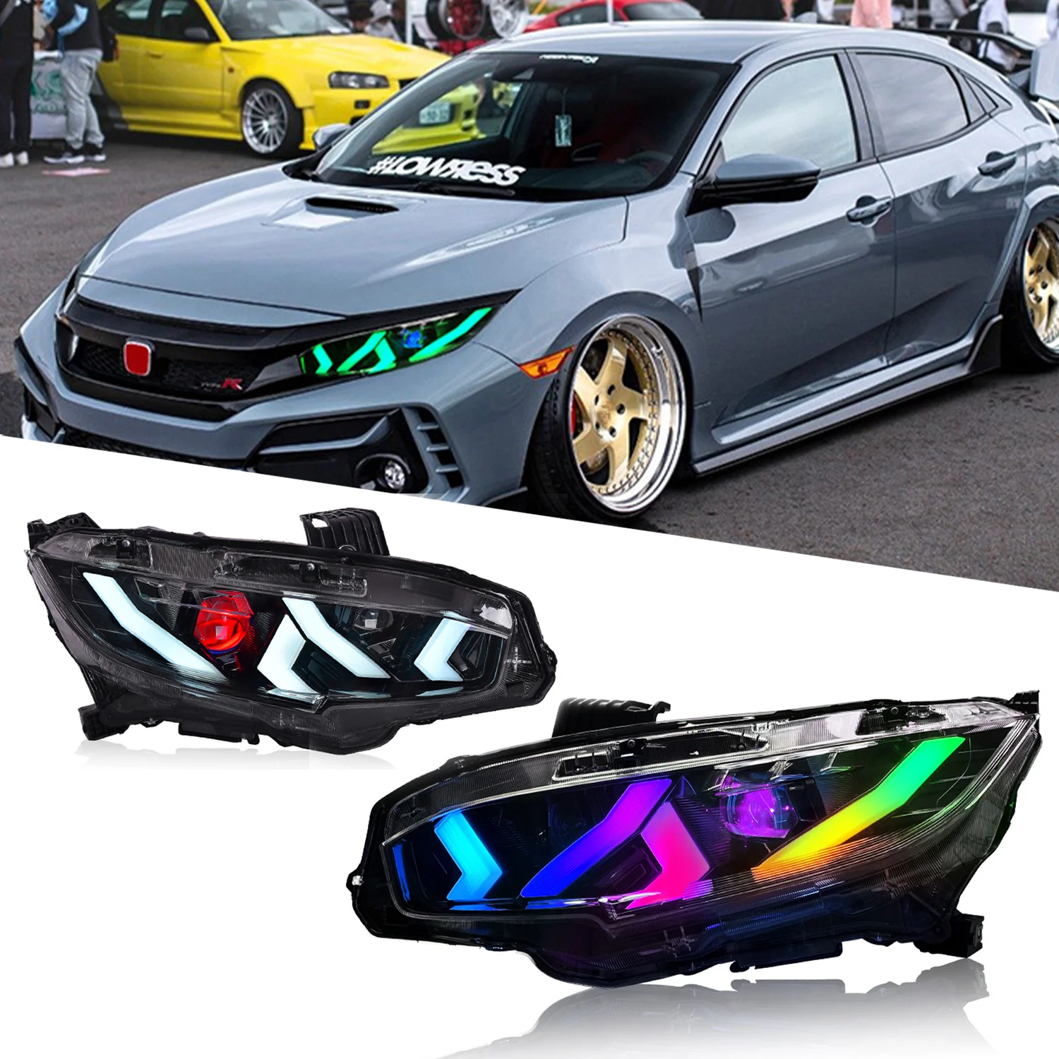 

RGB Headlamp Assembly For Honda 10th Gen Civic 2016-2021 Front Sedan Hatchback Si Type R Touring Sport EX EX-L LX Headlights