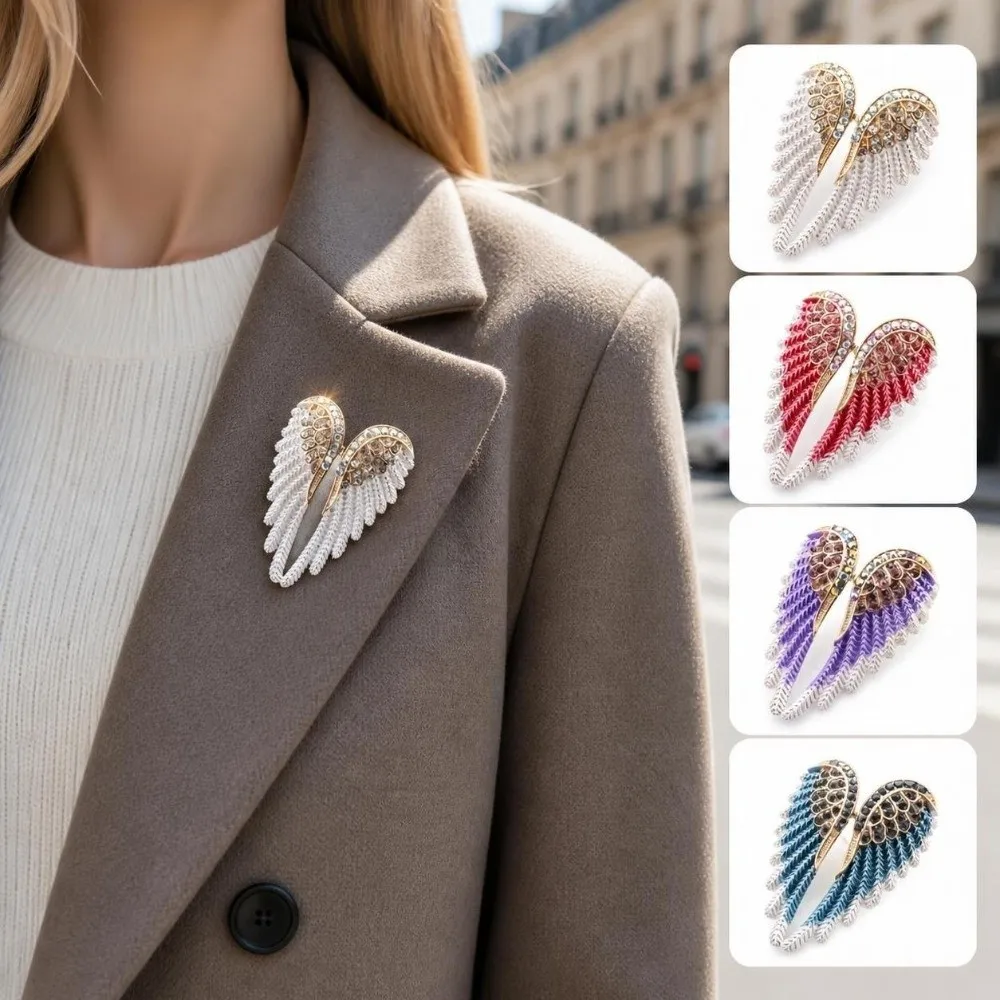 Exquisite Sparkling Rhinestone Angel Wings Brooch Angel Wings Design Hand-Made Enamel Brooch Pin Versatile Jewelry Brooch Women