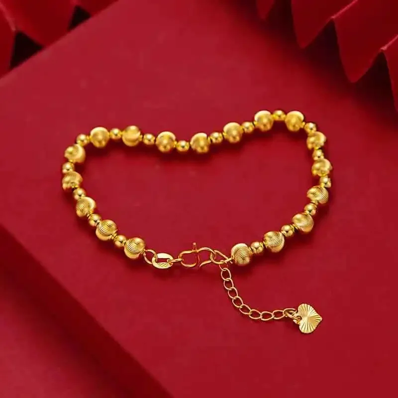 GoldEclat   Luxury 24K 9999 Pure Gold real gold Women's Cat's Eye Brushed Transfer Beads Bracelet