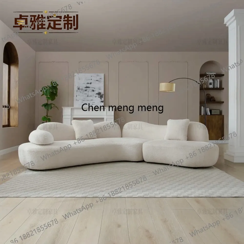 French cream style household large apartment corner curved fabric sofa modern special-shaped combination