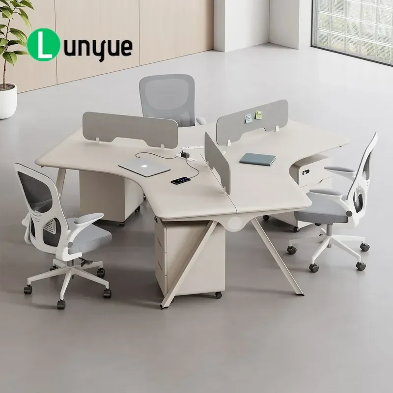Modern 6 Person Office Desk with Partition Screen Simple Computer Workstation Table and Chair Combination for Staff Workspace