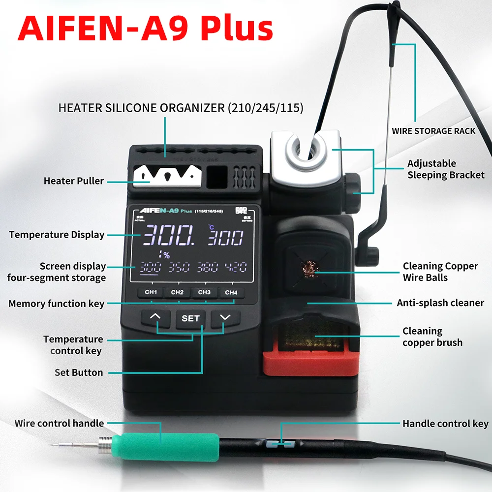 AIFEN A9 Plus Soldering Station Compatible Soldering Iron Tip 210/245/115 Handle Control Temperature Welding Rework Station