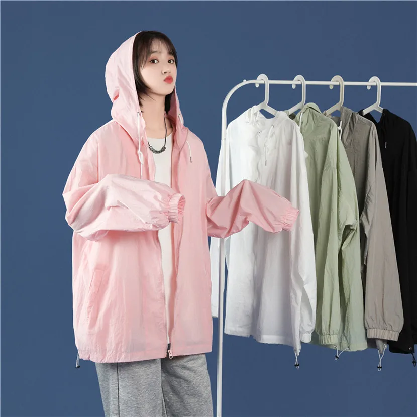 

Summer Ice Silk Couples Outerwear Thin Outdoor Breathable Casual Sports Hooded Jaet UV Protection Lightweight Faionable