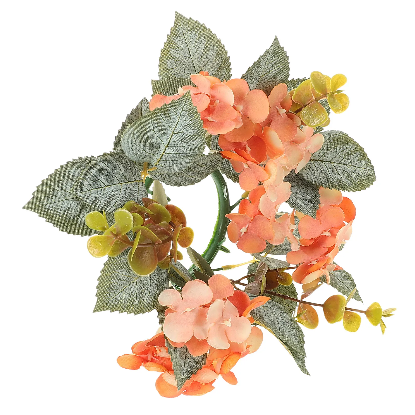 Artificial Hydrangea Eucalyptus Ring Wreath Realistic Floral Tabletop Holder for Wedding Centerpiece Home Party