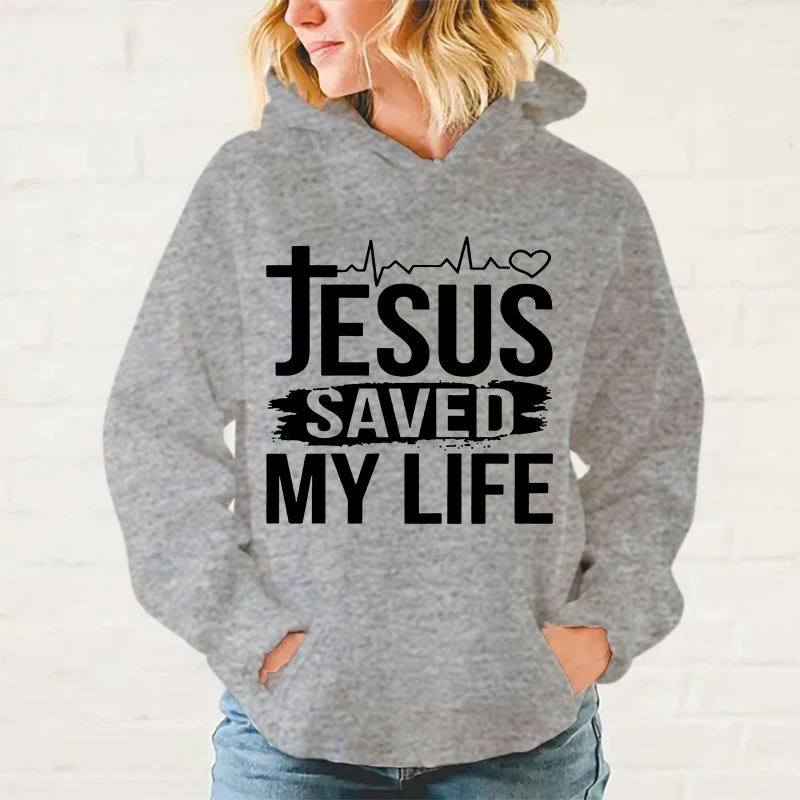 Moletom de manga comprida masculino e feminino, pulôver Jesus Salvou Minha Vida, moletom com capuz, tops casuais, personalidade na moda, quente