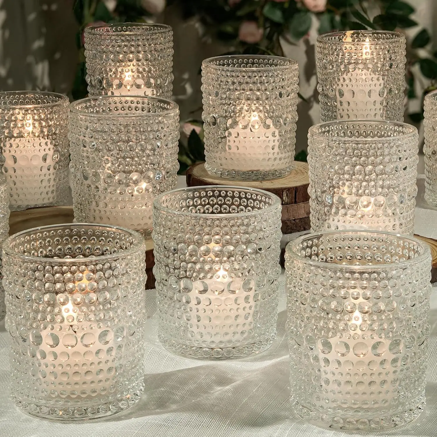 

12 Clear Glass Votive Candle Holders, 2.7x3.5in, Bulk for Wedding & Christmas