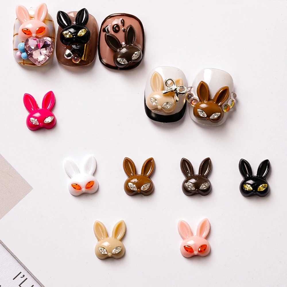 

10Pcs Luxury Bunny Nail Charms 3D Resin Glitter Diamond Rhinestone Crystal Eyes Nail Art Decorations DIY Jewelry Nail Accessorie