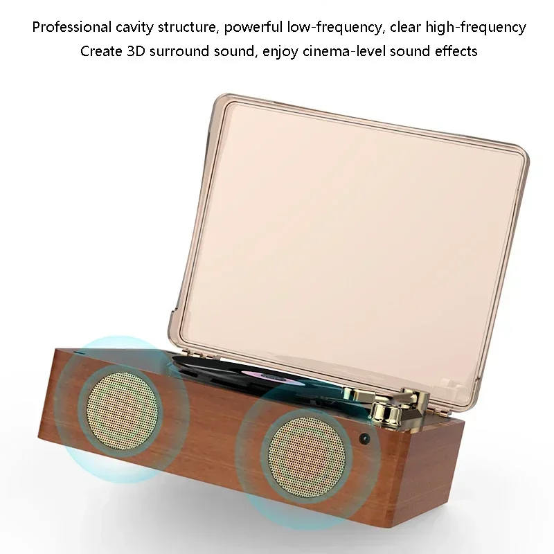 مشغل أقراص مضغوطة ريترو جديد HIFI جودة صوت بلوتوث مشغل وكمان، ألبوم مشغل أقراص مضغوطة مكبر صوت بخاصية البلوتوث قابل للنقل هدية عيد ميلاد