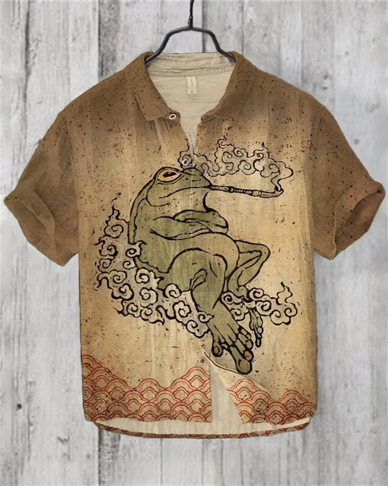 2024 Hawaiian Art Fashion Men\'s Shirt Printing 3D Digital Casual Wide Lapel Short Sleeve Shirt Large Size XS-5XL Linen Material