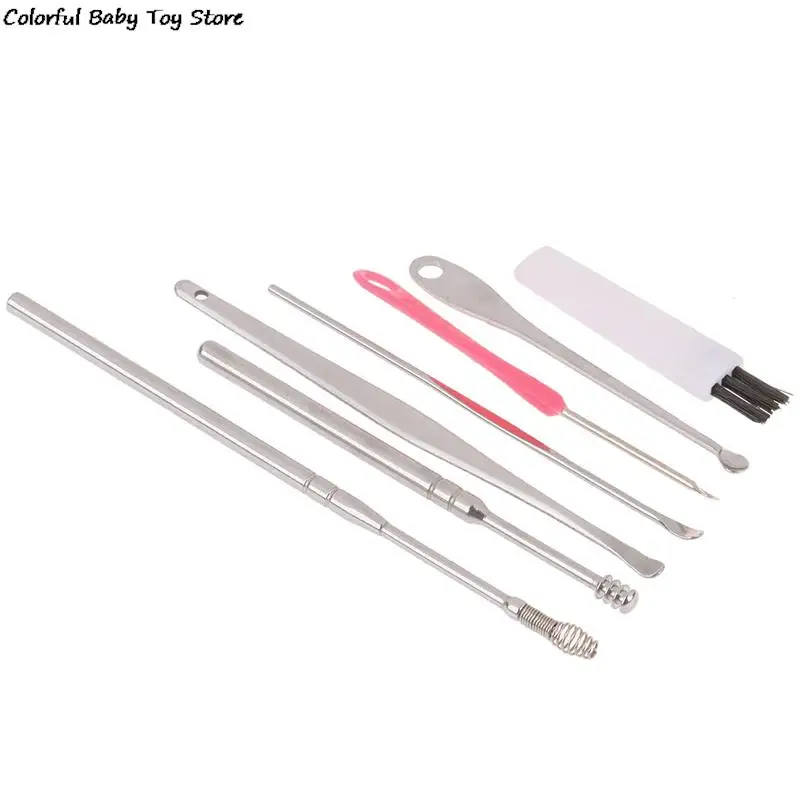 7 pz/set raccoglitori di cerume per orecchie in acciaio inossidabile Earpick rimozione della cera Curette Ear Pick Cleaner detergente per le orecchie cucchiaio cura strumento per la pulizia dell'orecchio