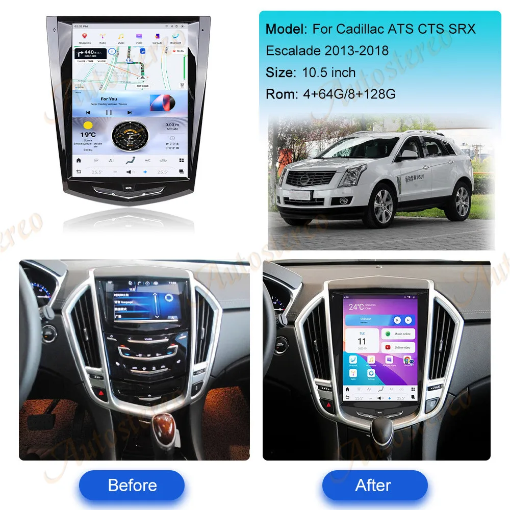 10.5 Carplay Android 13 Car GPS Navigation For Cadilac ATS CTS SRX 2013-2018 Multimedia Player Head Unit Car Radio