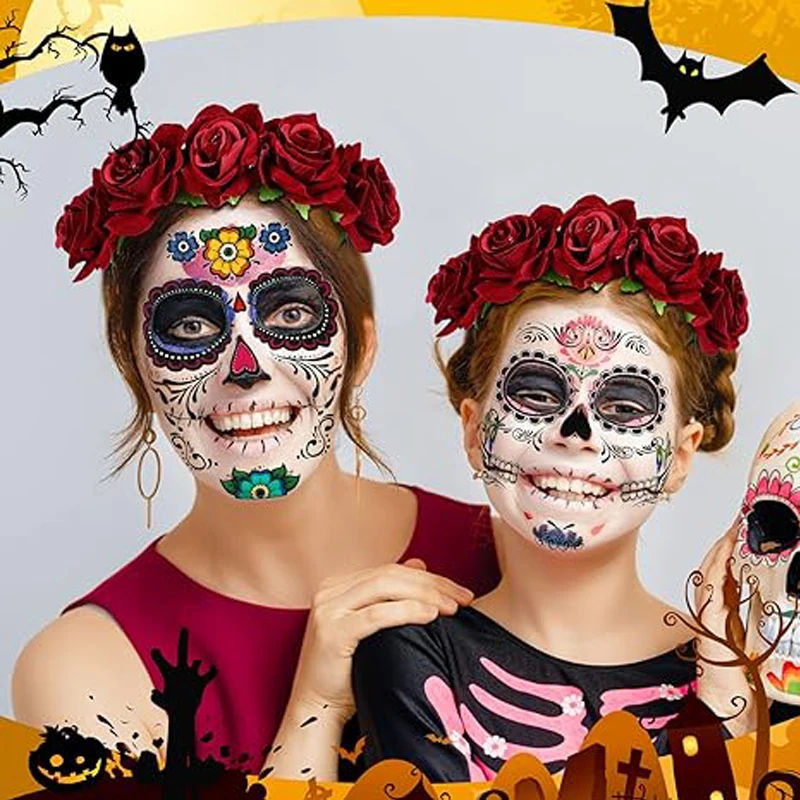 

2 шт. День мертвых роз Цветок Корона искусственная Татуировка свадебный головной убор праздничный головной убор Хэллоуин маскарад волосы гирлянды