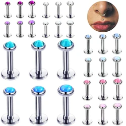 6X 3/4/5mm Opal Crystal Labret Ring Stud Monroe Lip 6mm - 12mm Steel Bar Ear Tragus Body Piercing Set