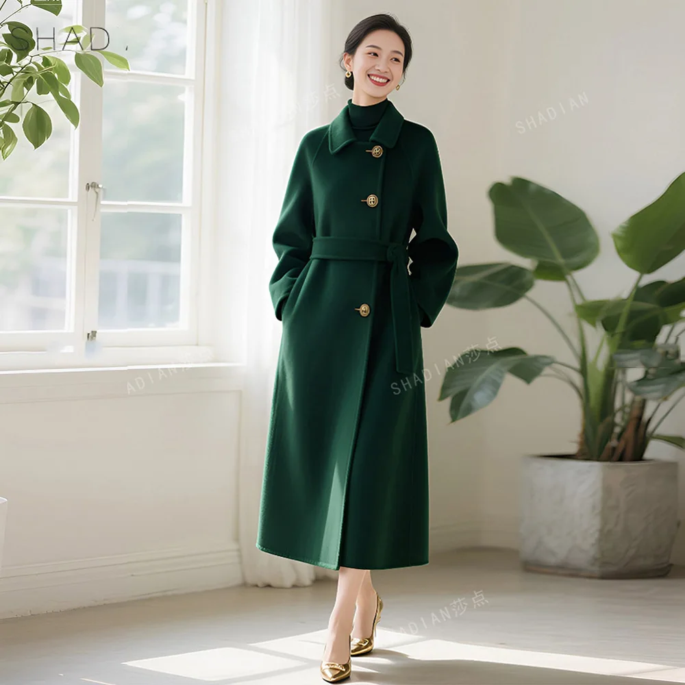 New Women Spring Autumn Wool Blends Coat Fashion Turn-down Collar Single Breasted Slim Woolen Coat Simplicity Elegant Long Coat