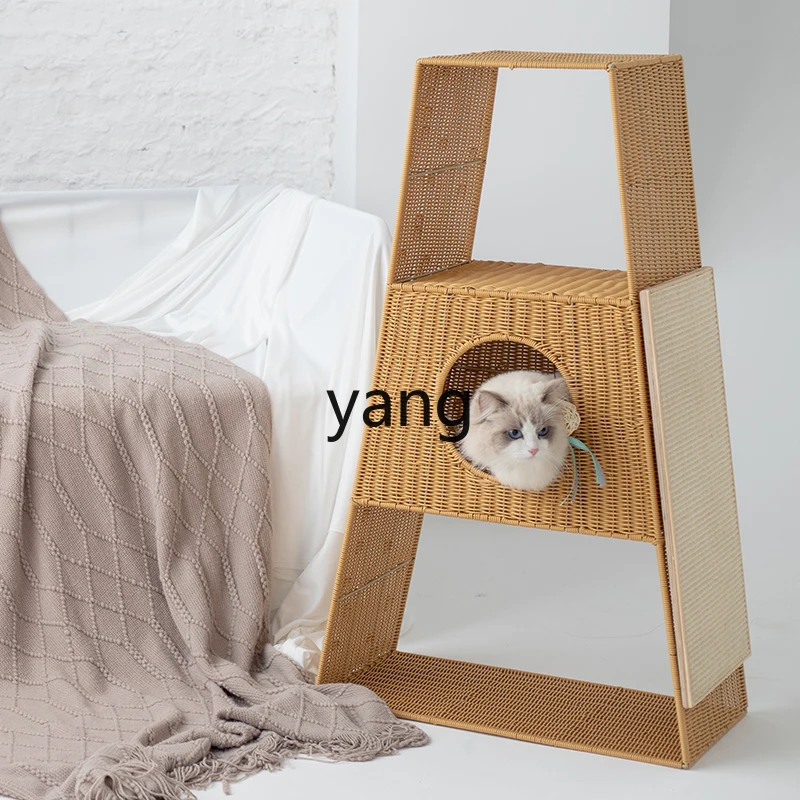 Yjq Three-Layer Rattan Cat Nest Cat Scratch Board Grinding Claw Two-in-One Semi-Closed Cat House Room Four Seasons Universal