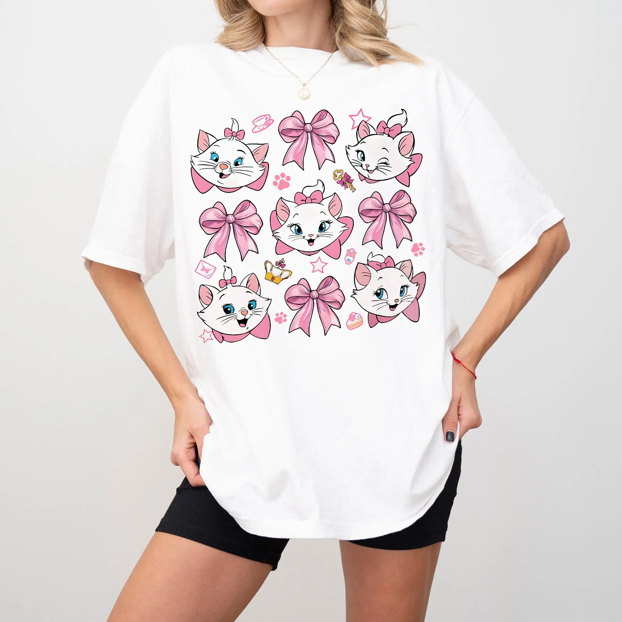 

Женская классическая футболка больших размеров Disney The Aristocats Marie, рубашка для отдыха в Диснейленде, уличная одежда из чистого хлопка, оверсайз
