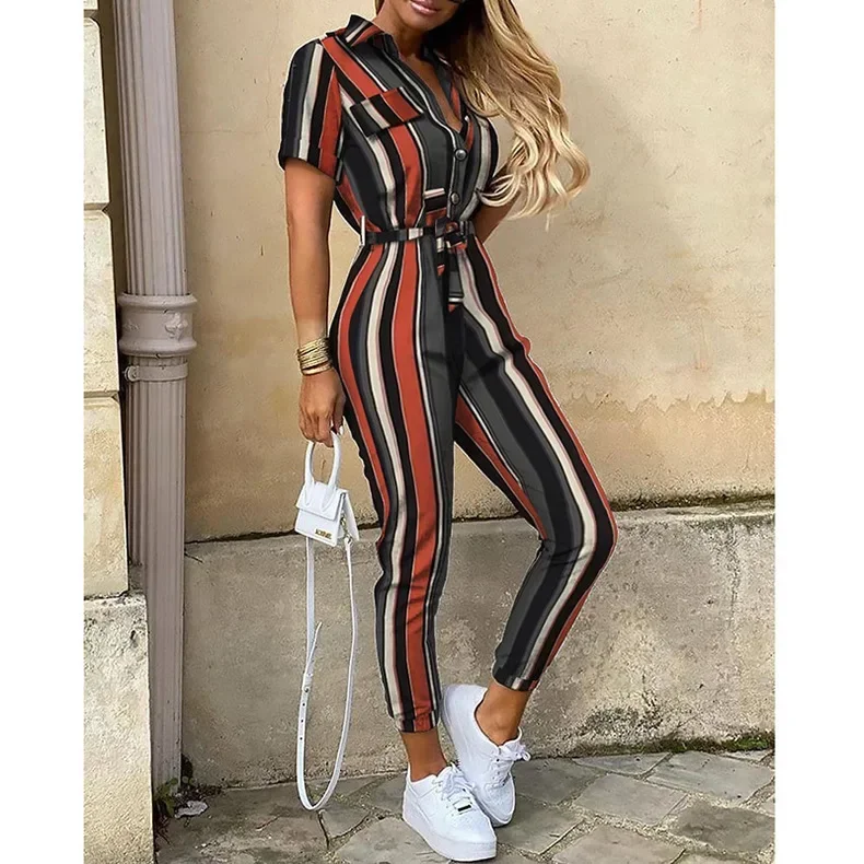 Women Autumn Winter Jumpsuit One-piece Trousers Turndown Collar Button Long Sleeve Pockets Casual Fashion Comfortable Regular