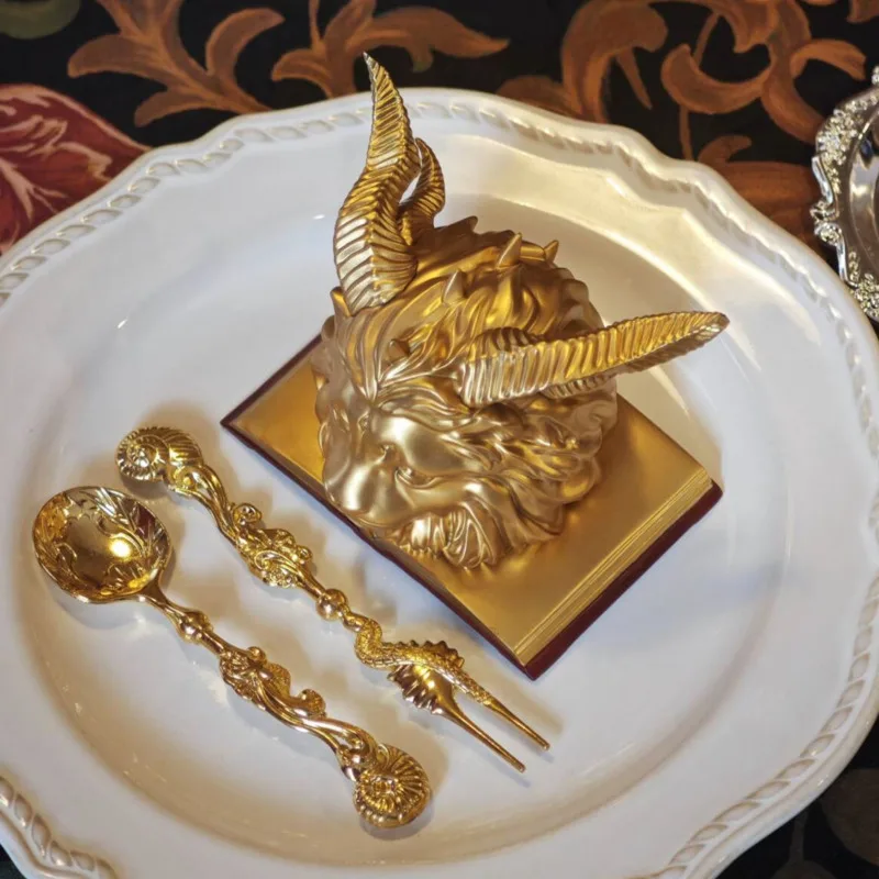 Fantasy Golden Winged Lion PU Resin Ornament Book Base Design Dungeoned Home Desktop Decor Collectible Figurine Gift Hobby Fans