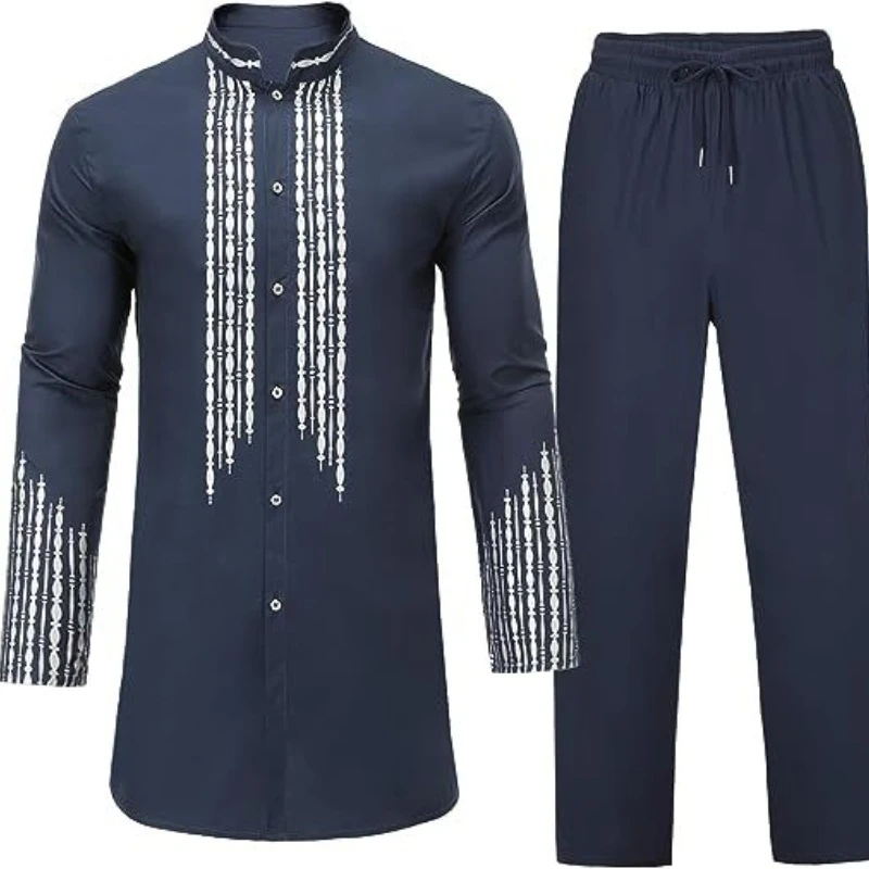 Men\'s African Men\'s Suit Bronzing Top and Trousers 2-Piece Set pakistan  muslim fashion  men arabic clothes  arab