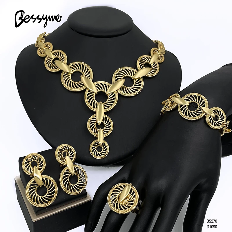 Unique Italian 18k Gold Plated Jewelry Set Luxury Designer Women Necklaces Jewelry Two Tone Party Accessories Free Shipping