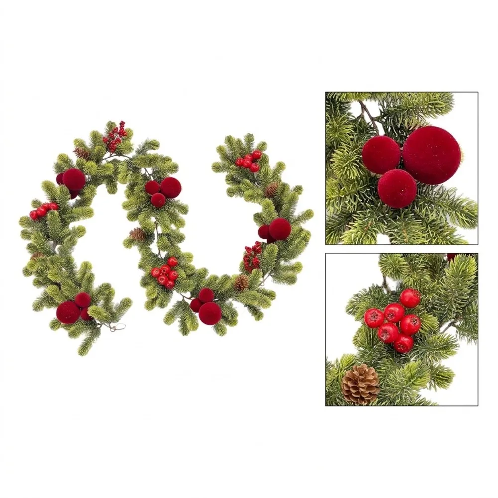 180cm Christmas Garland for Indoor Outdoor For Table Fireplace Door Holiday Decor Plastic Festive Greenery Wreath
