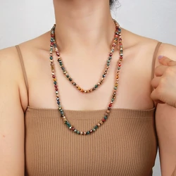 Boho Crystal Necklace For Women Charms Colour Long Beads Double Layer Sweater Chain Bohemia Female Trend Jewelry Gifts