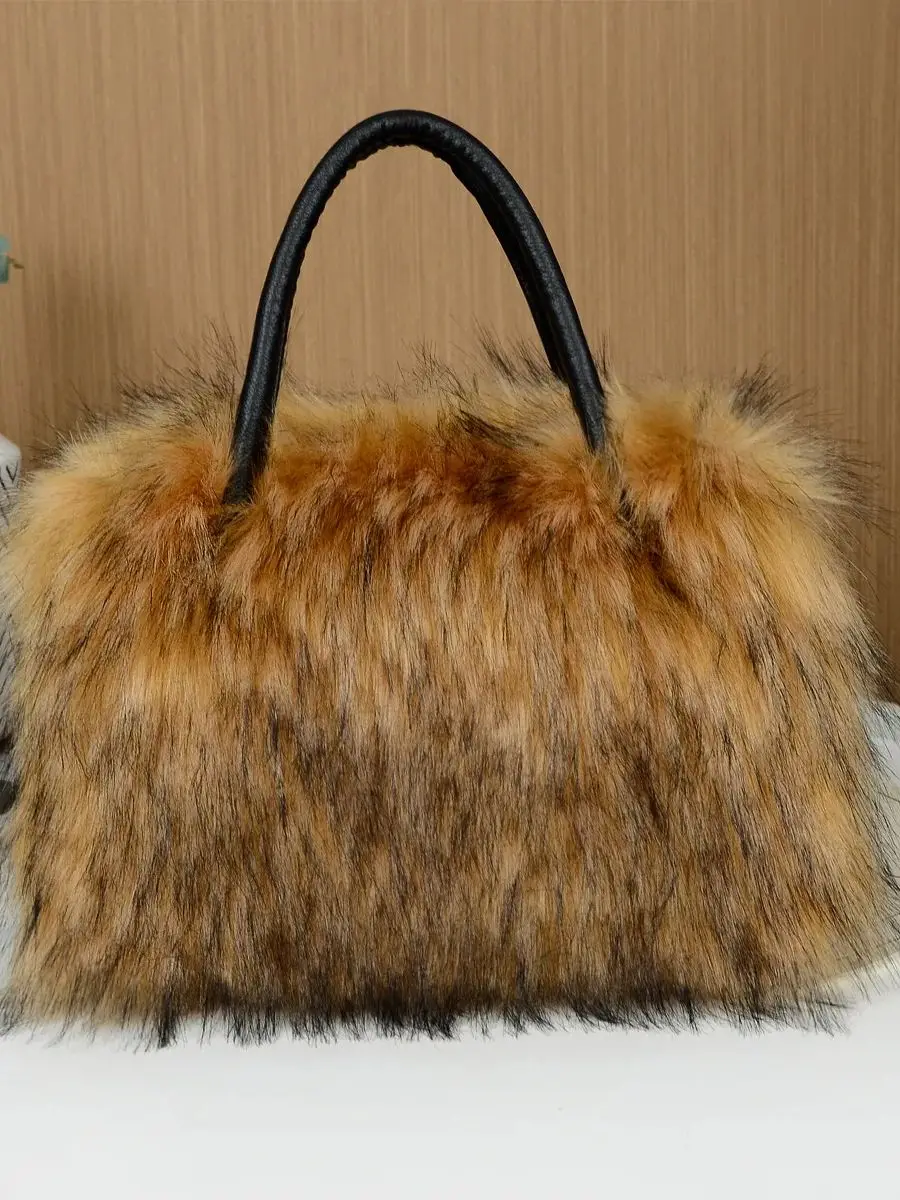 Jesienno-zimowa torba na ramię ze sztucznego futra dla kobiet Prostokątne pluszowe torebki o dużej pojemności Amerykańska moda High Street Torby na ramię — zdjęcie 2