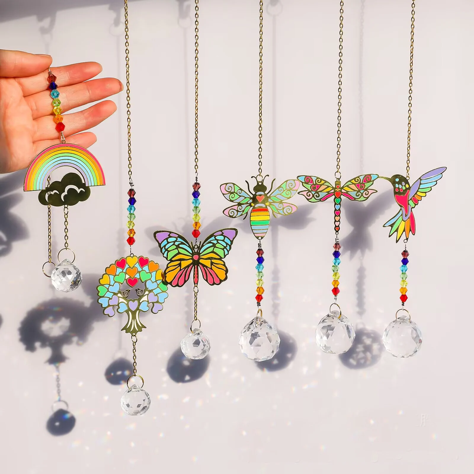 1PC Crystal Suncatchers with Ball Hanging Window Sun Catcher Rainbow Maker Ornament Hummingbird Butterfly Prism Suncatchers Gift