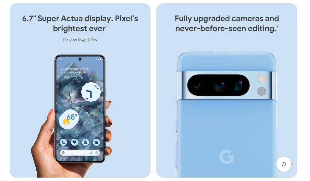 Google Pixel 8 Pro 5G 12GB RAM 128GB ROM 6.7" LTPO OLED NFC Google Tensor G3 Octa Core Unlocked Original Cell Phone
