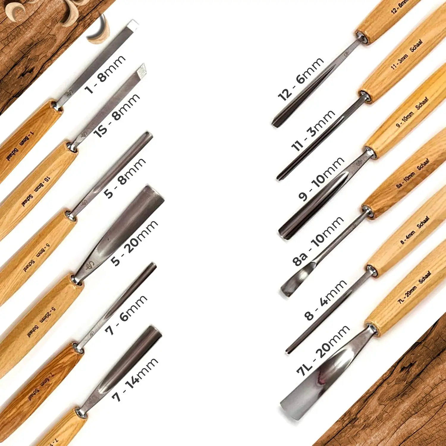 Schaaf Wood Carving Tools Set of 12 Chisels Canvas Case Wood Carving Chisels Woodworking Working Tools Accessories Steel Blades