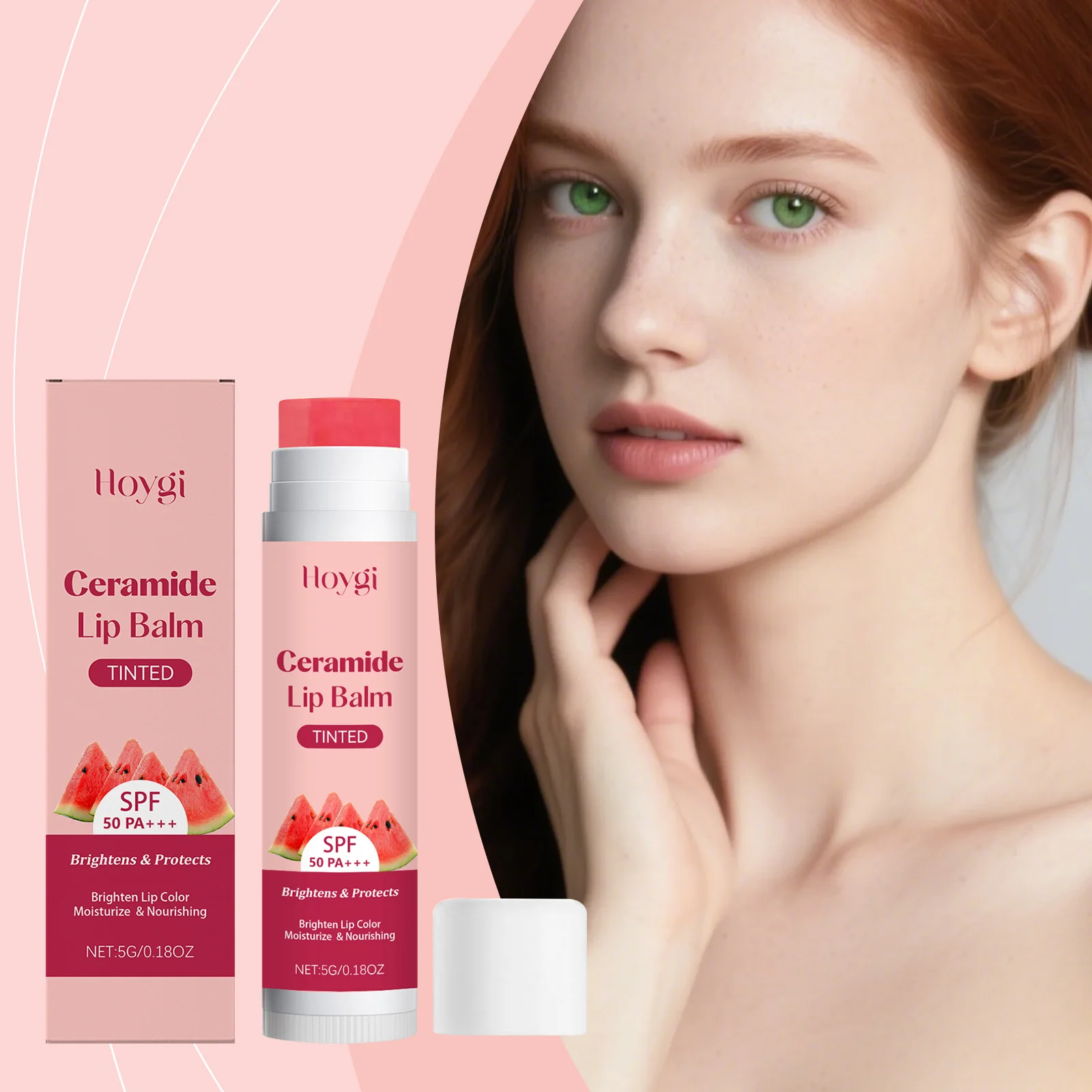 Hoygi Ceramide Baume à lèvres teinté couleur, protection solaire SPF 50, rouge à lèvres nourrissant hydratant quotidien, améliore la luminosité des lèvres