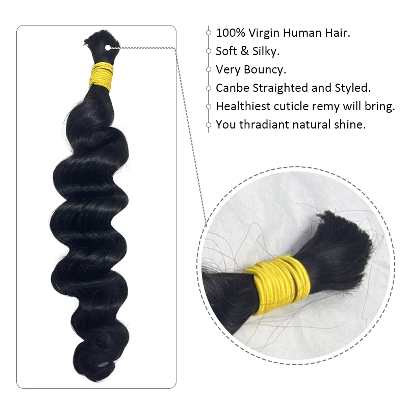 Loose Deep Human Braiding Hair for Boho Braids Bulk Human Boho Hair for Braiding No Weft Curly Human Hair Extension Natural