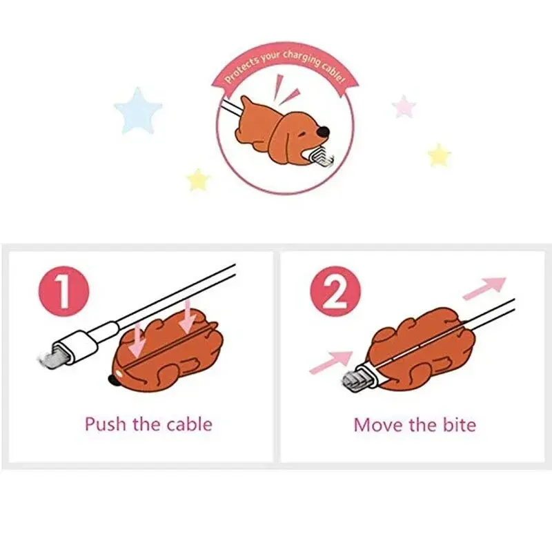 3Pcs Cute Bite Cartoon Animal Cable Protector Cord Wire Protection Mini Cover Charging Cable Winder High Quality Protector New