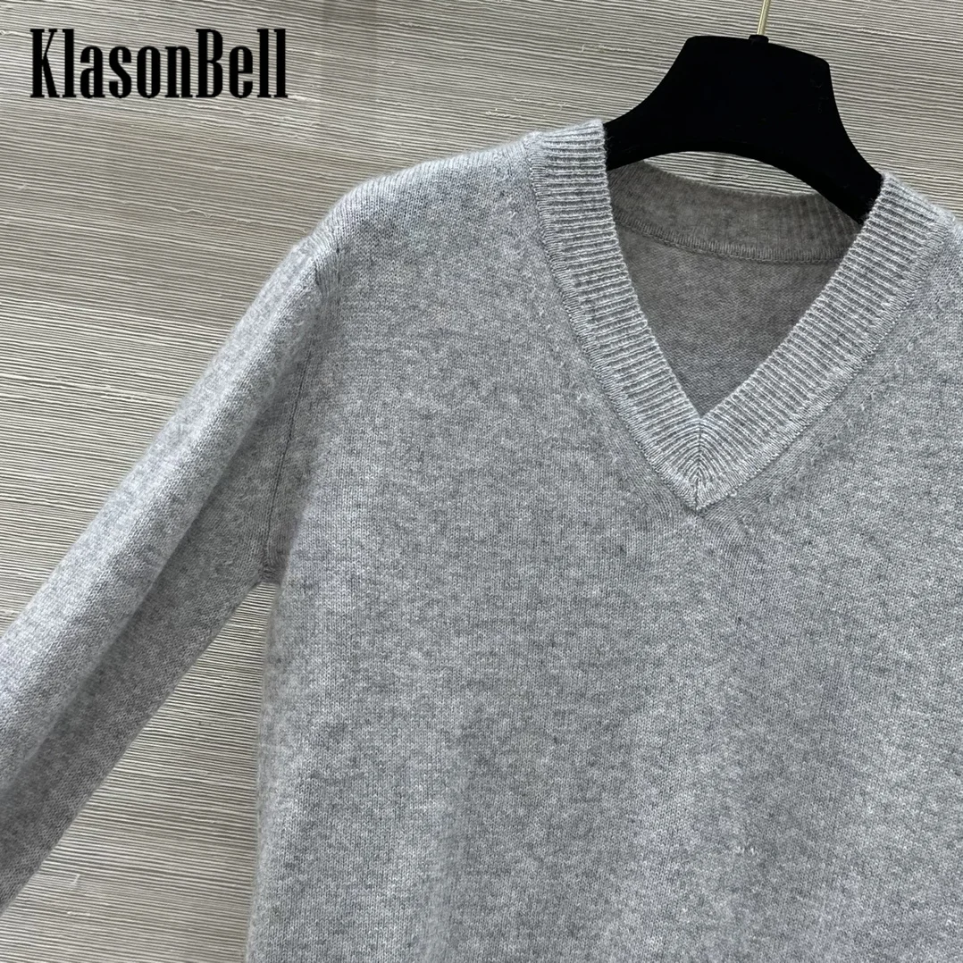 10.11 KlasonBell Women\'s Fashion Three-dimensional Hand Embroidery Jacquard Long Sleeve Knitwear V-Neck Cashmere Knit Sweater