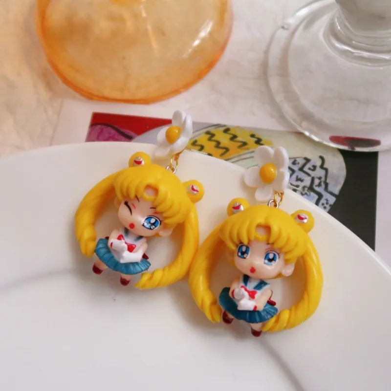 Cartoon Anime Colorful Cute Moon Princess Sailor Moon Doll Long Earrings Kawaii Ear Clips for Girls Birthday Gifts Wholesale