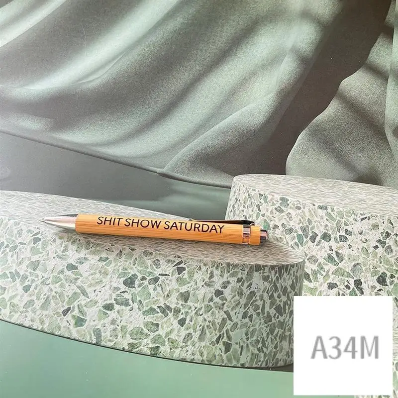 

A34M-Funny Work Pens For Adults Funny Gift Funny Bamboo Pens Office Gifts Wood Color 7Piece
