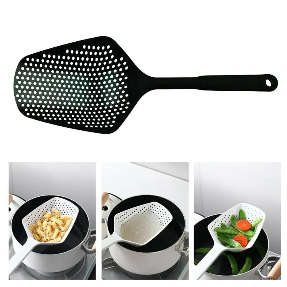 Practical Plastic Strainer Spoon Long Handled Kitchen Cooking Tool Mesh Drain Scoop Large Size Portable Leaky Spoon Kitchen Use