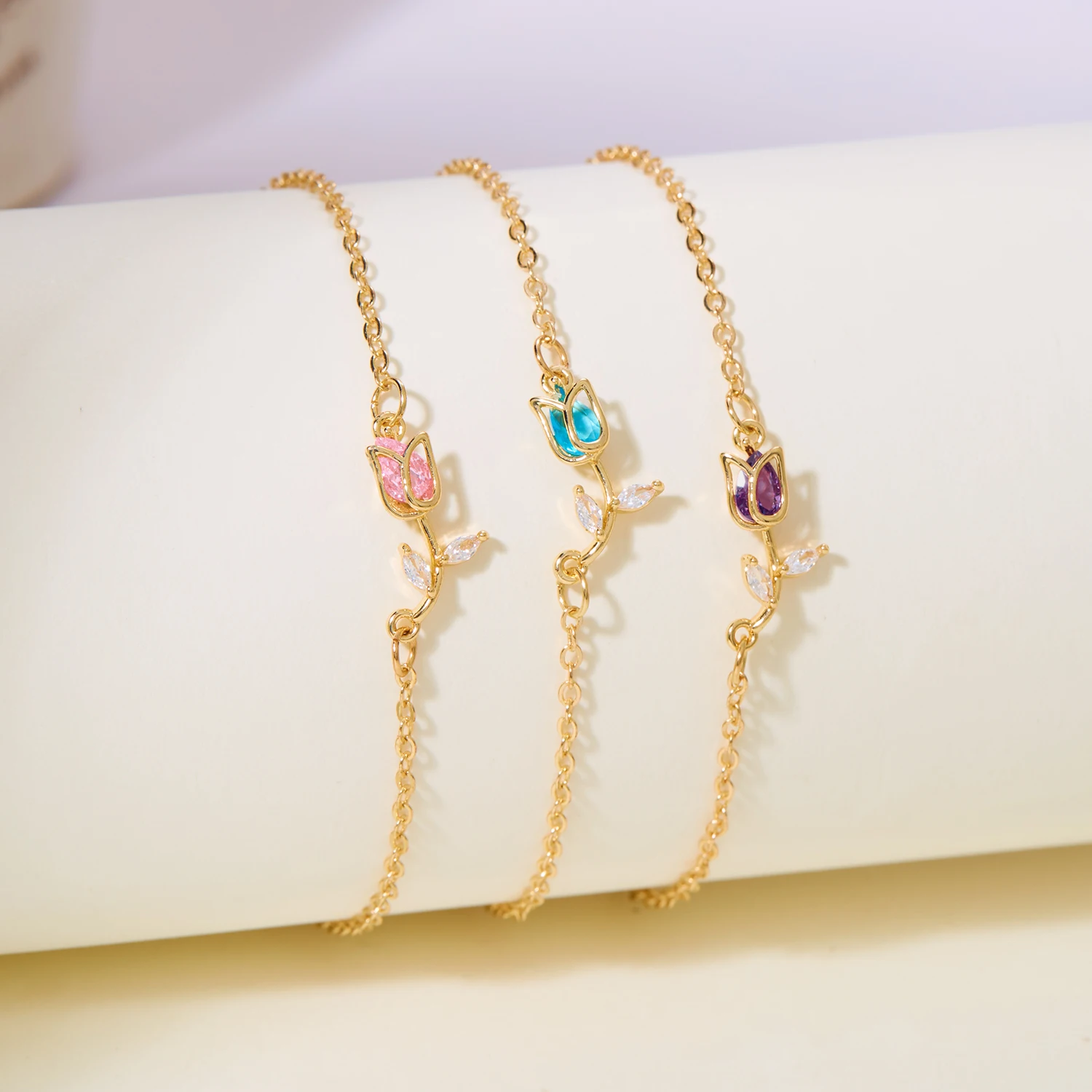 New Elegant Crystal Tulip Flower Bracelet For Women Y2K Sweet Girls Cherry Blossom Zircon Bracelets Luxury Designer Jewelry Gift