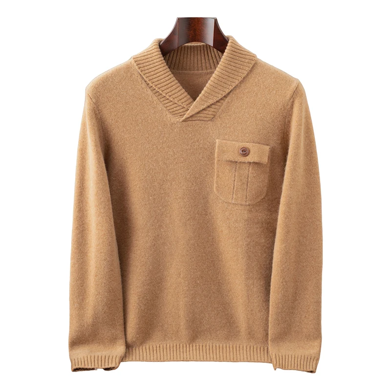 

High Quality Autumn Winter Men Sweater Luxury 100% Cashmere Man Knitwear Solid Pullover Long Sleeve Clothing Tops Fashion Jersey