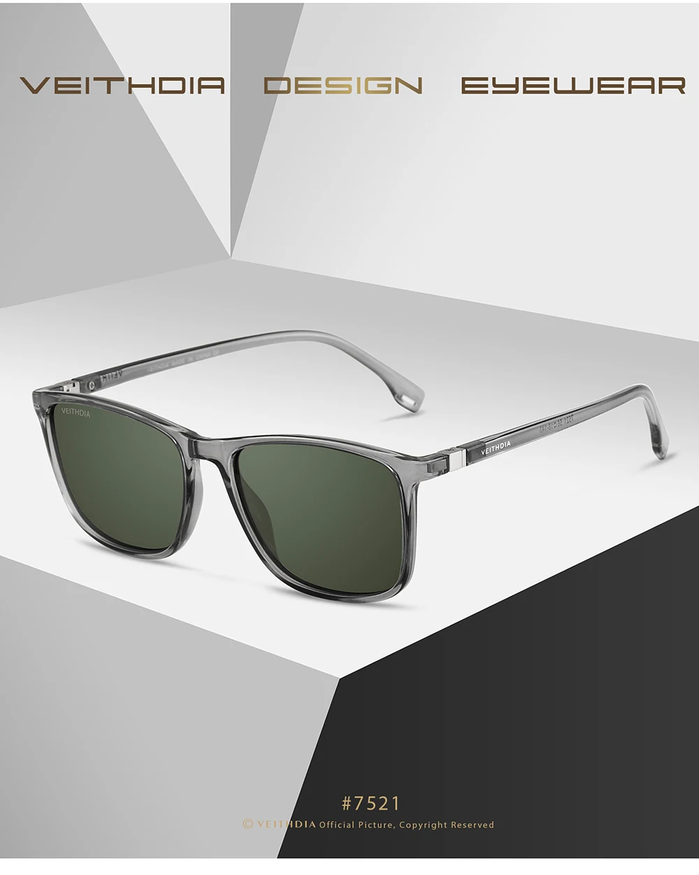 VEITHDIA Marke Männer Frauen Sonnenbrille Unisex Retro TR90 Sonnenbrille Polarisierte UV400 Objektiv Vintage Brillen Sonnenbrille Für Männliche 7521 – Detail 5