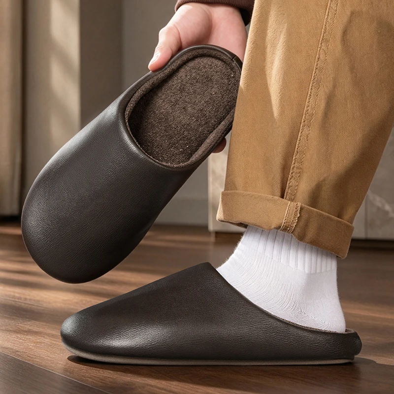 Pantuflas de invierno para hombre, con forro polar, silenciosas, antideslizantes, para usar en interiores, en casa, con suela cálida y suave, fáciles de poner.
