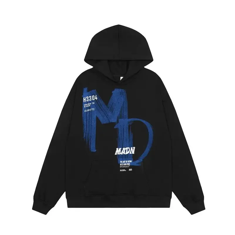 

American Painted MD Letter Print Hooded Sweater Men and Women Loose Oversize Couple Jacket Autumn and Winter Casual Street Wear