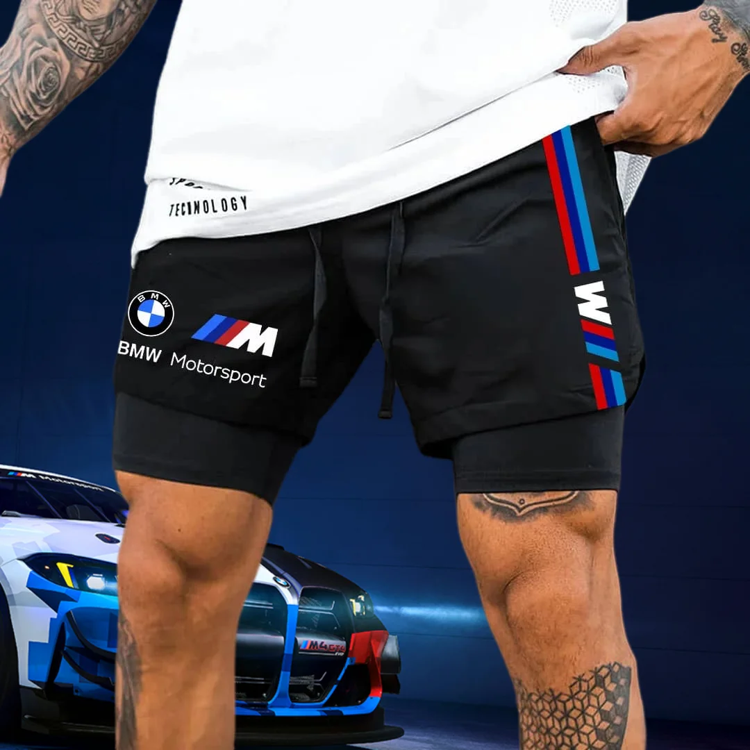 

BMW Men's Black Quick-drying Fake Two-piece Shorts New High-end Car Brand Sports Fitness Shorts Comfortable Casual Shorts Moto