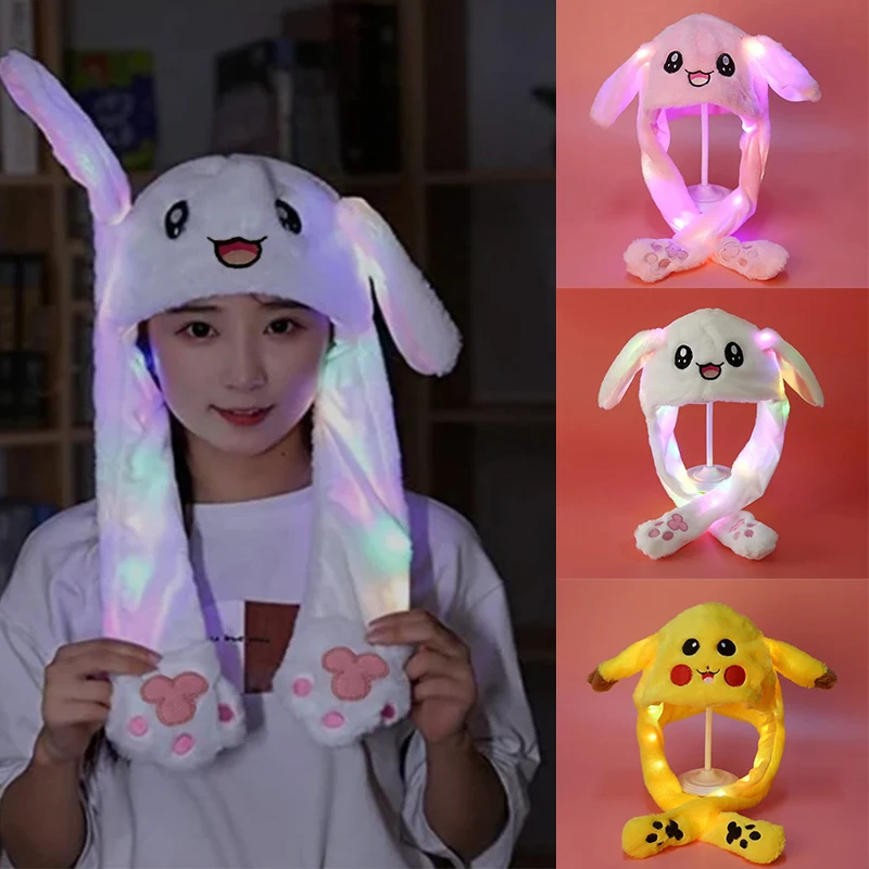 LED Rabbit Hat with Moving Ears,Kawaii Luminous Cosplay,Cute Bunny Hat,Festival,Holiday,Birthday,Funny Gift for Kids,Boys,Girls