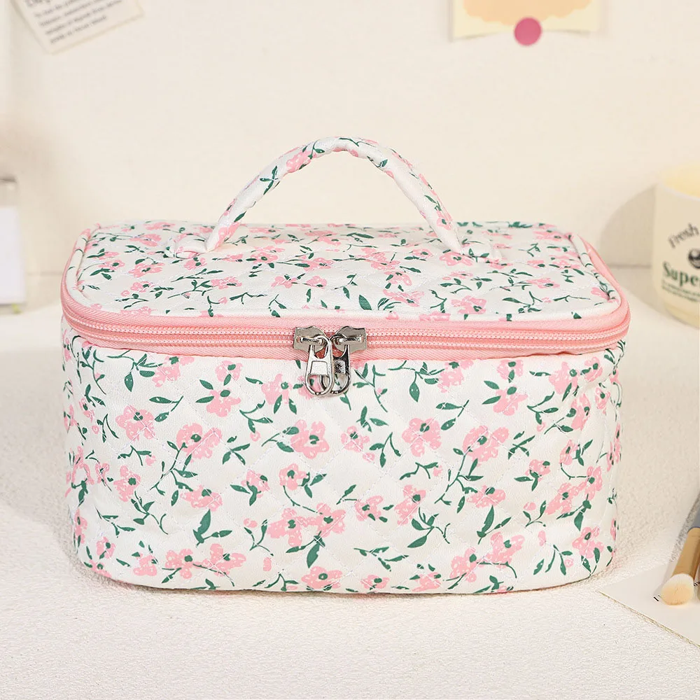 Fashion Vintage Floral Women Makeup Bag Cotton Tote Portable Female Cosmetic Storage Handbag Travel Organizer Zipper Toiletry Ba