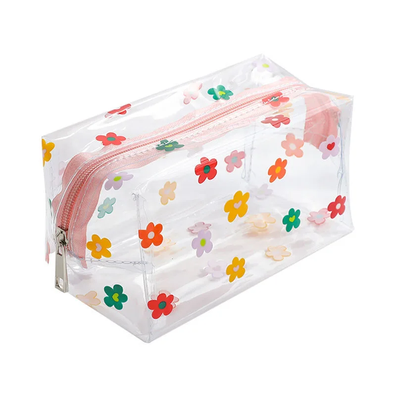 PVC Makeup Bag Fashion Transparent Travel Portable Mini Wash Storage Bags Strawberry Flower Print Women Zipper Cosmetic Bag