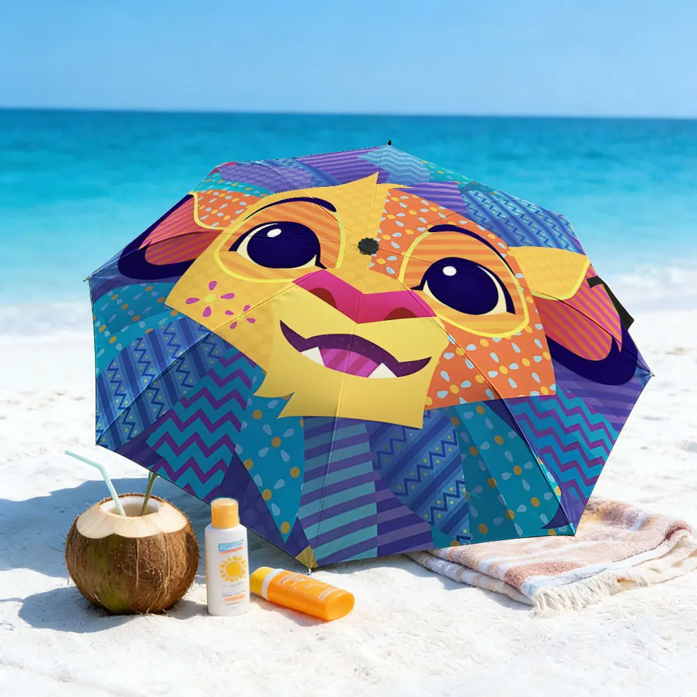 1PC Colorful Cartoon Lion Umbrella by the Lake Print 8 Iron Ribs Folding Umbrella Auto-Open Fashion Sunshade