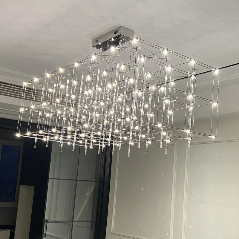 

Modern Crystal Designer Light Cube Chandelier - Large Hotel Lobby Pendant Light for Double Height Living Room & Show Flat JT40