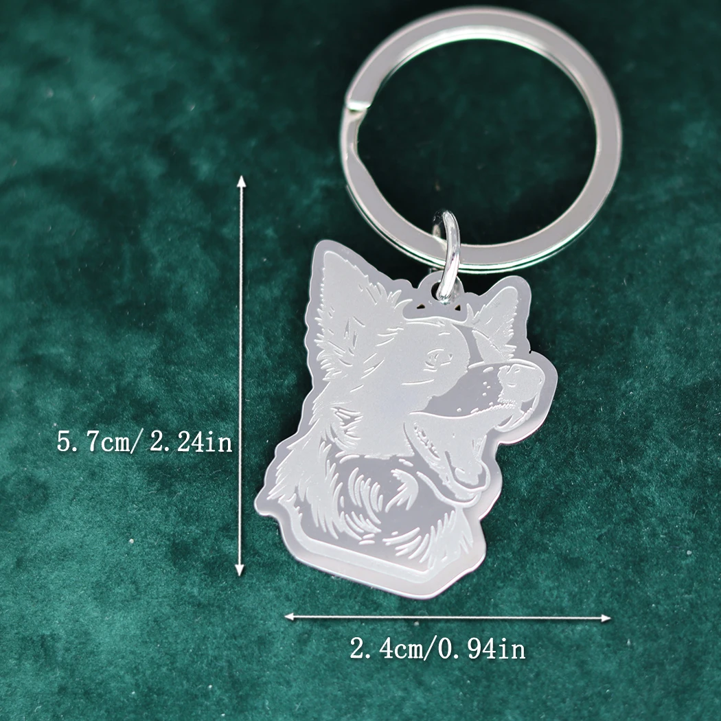 QIMING Handmade Border Collie Stainless Steel Keychain For Women Men Punk Jewelry Dog Animal Keychains