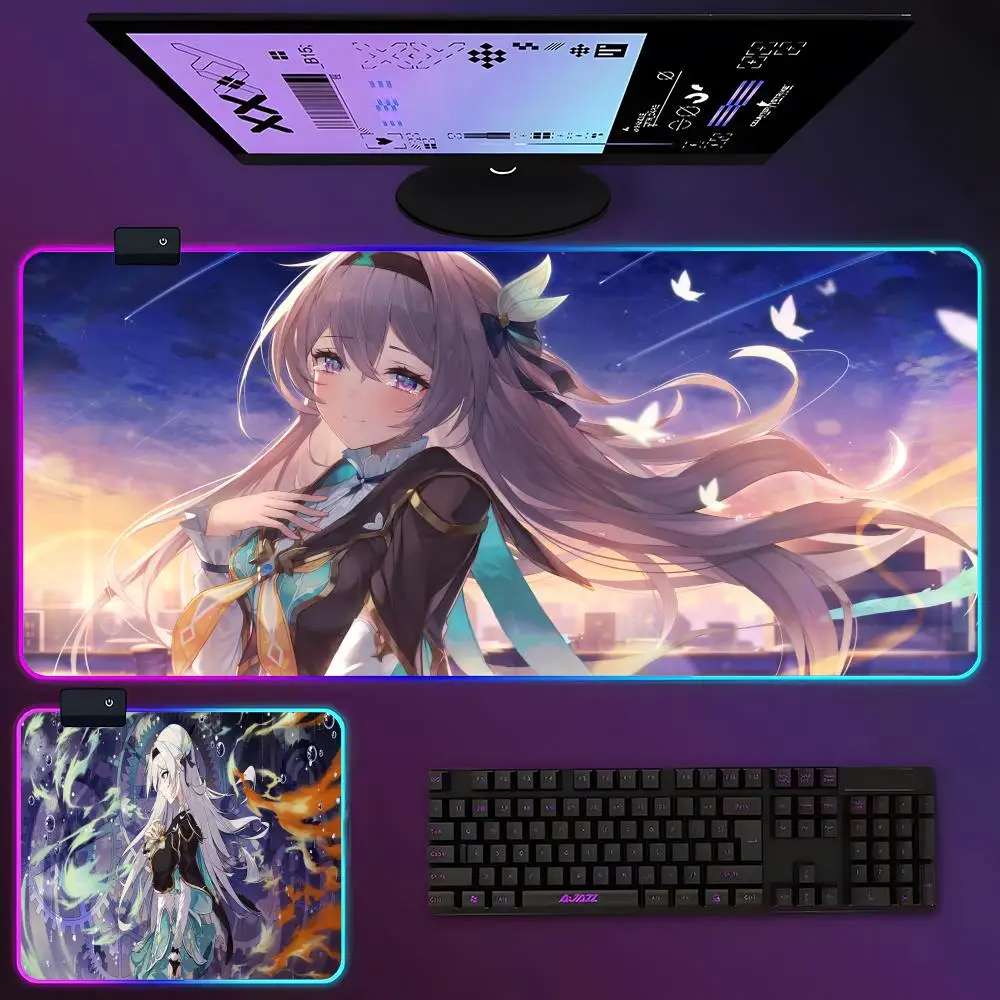 Honkai Star Rail Firefly Mouse Pad RGB Luminous 900x400x3mm Thickened  Large Table Pad Encrypted Anti Skid Super Large Mouse Pad